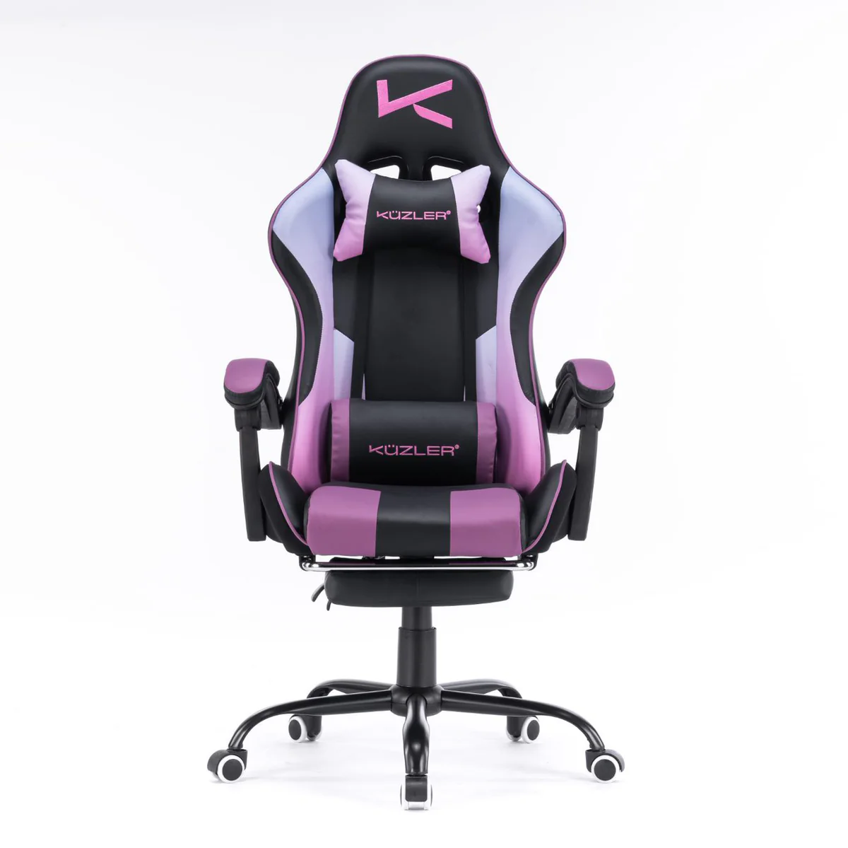 SILLA GAMER MORADA CON MASAJEADOR LUMBAR, REPOSAPIÉS Y BASE METÁLICA
