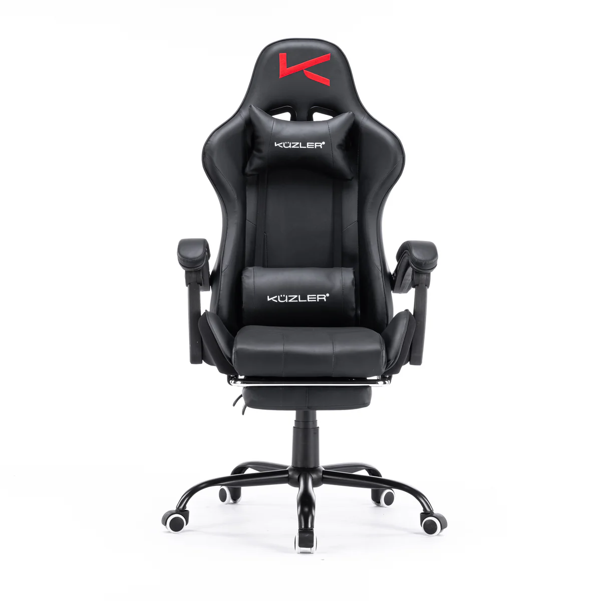SILLA GAMER NEGRA BLACK CON MASAJEADOR LUMBAR, REPOSAPIÉS Y BASE METÁLICA