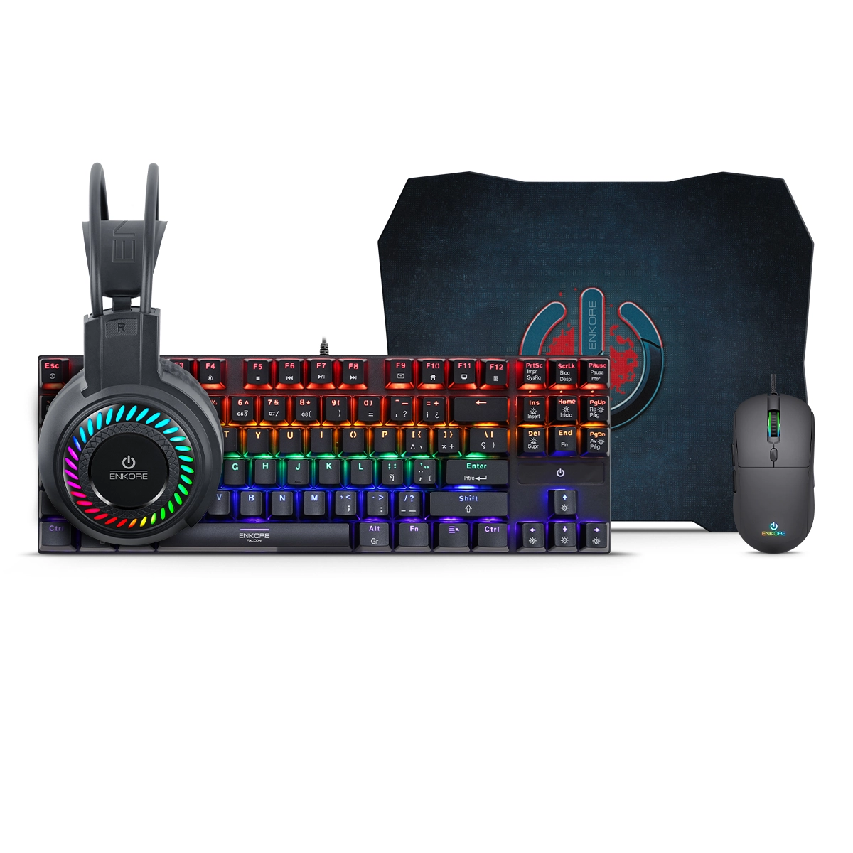 KIT GAMER FALCON ENT G2000-4 TECLADO + MOUSE USB + AURICULAR + PAD MOUSE